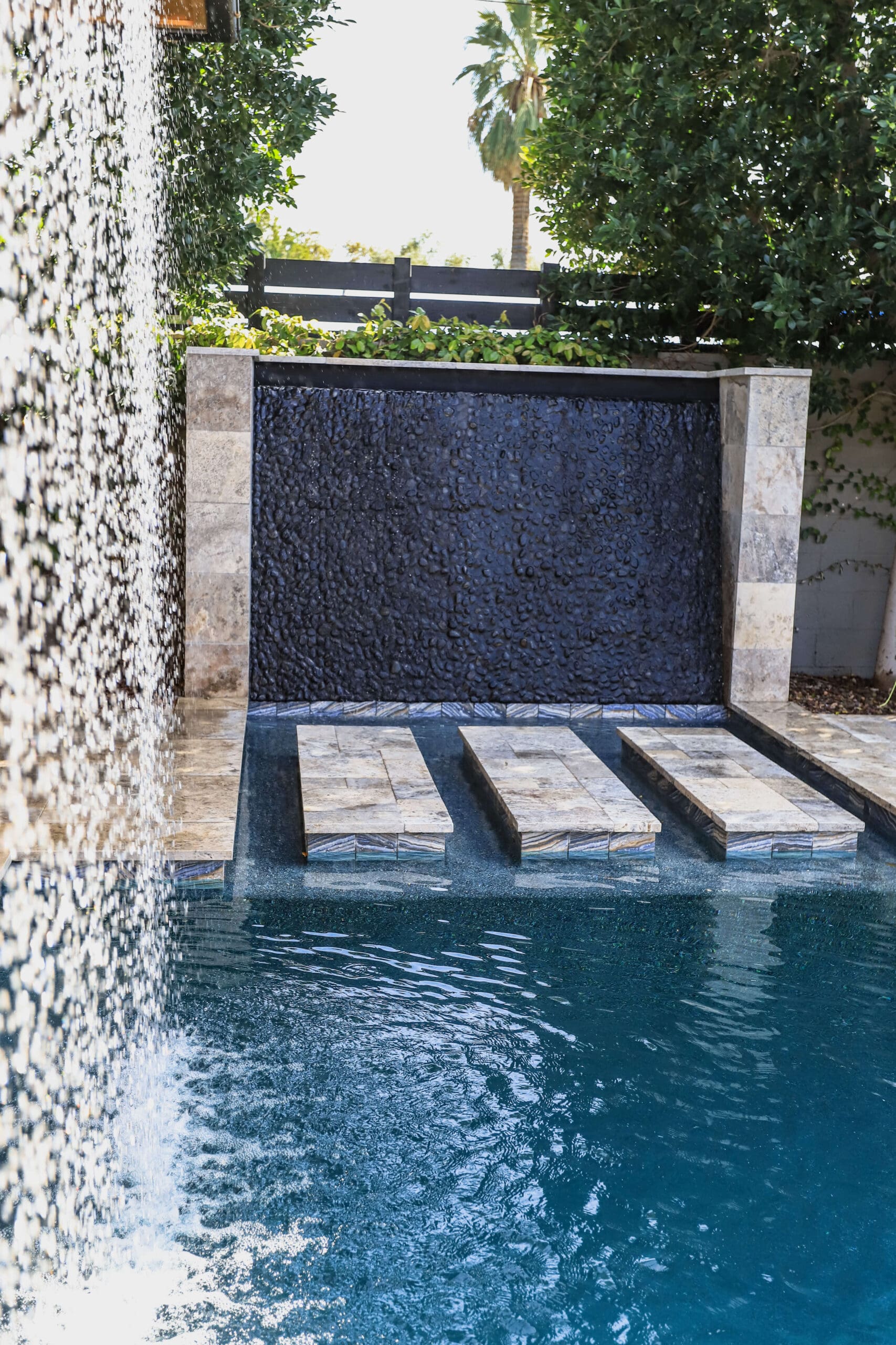 courtyard water feature creating a desert micro-oasis in Arizona