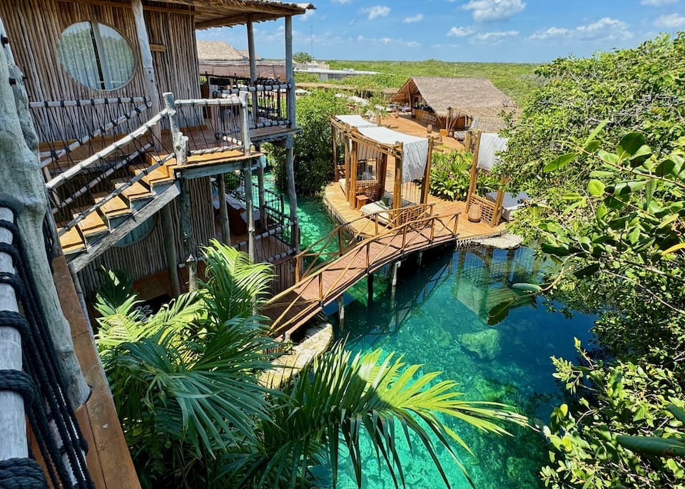 Tulum hotel over a cenote that inspired Lavender's Tulum style backyard design